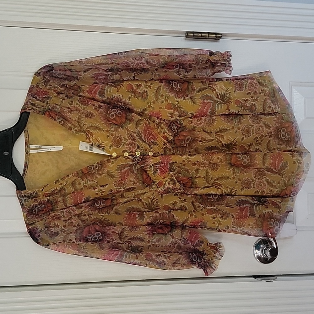 ANTHROPOLOGIE NEW SHIRT TOP MUSTARD FLORAL NWT XS X SMALL